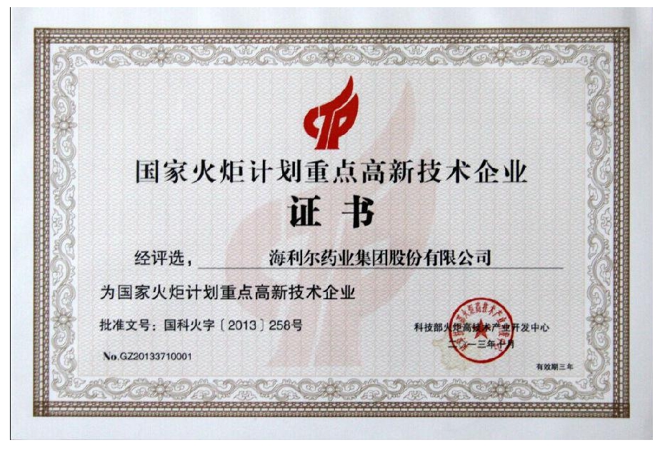 國(guó)家火炬計(jì)劃重點(diǎn)高新技術(shù)企業(yè)